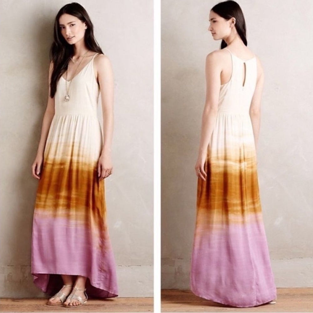 Anthropologie Tina Jo Ombré Maxi Dress Meadow Watercolor Spaghetti Straps Small